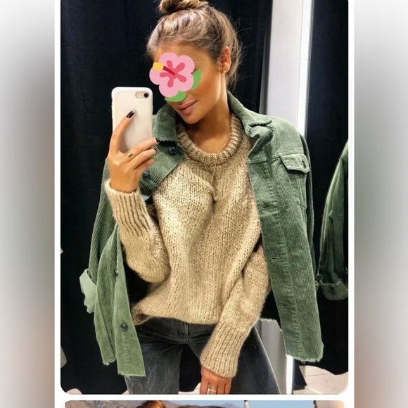 ZARA Oversized Corduroy Shirt Jacket Shaket Outwear Blazer Khaki Olive Green XS - Picture 11 of 14